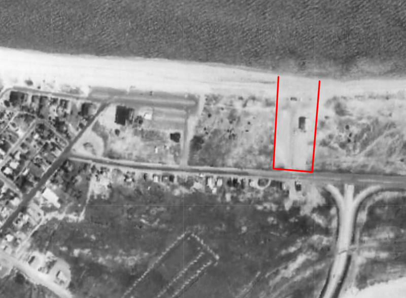 An aerial image of Lewes Beach taken in 1968. Beach 2, outlined in red, does not appear to be paved yet at this point. Johnny Walker’s establishment is the larger building at Beach 2. It appears to be located at about the same place where condos are today. A small pavilion is also visible on the beach. SOURCE: FIRSTMAP.GIS.DELAWARE.GOV